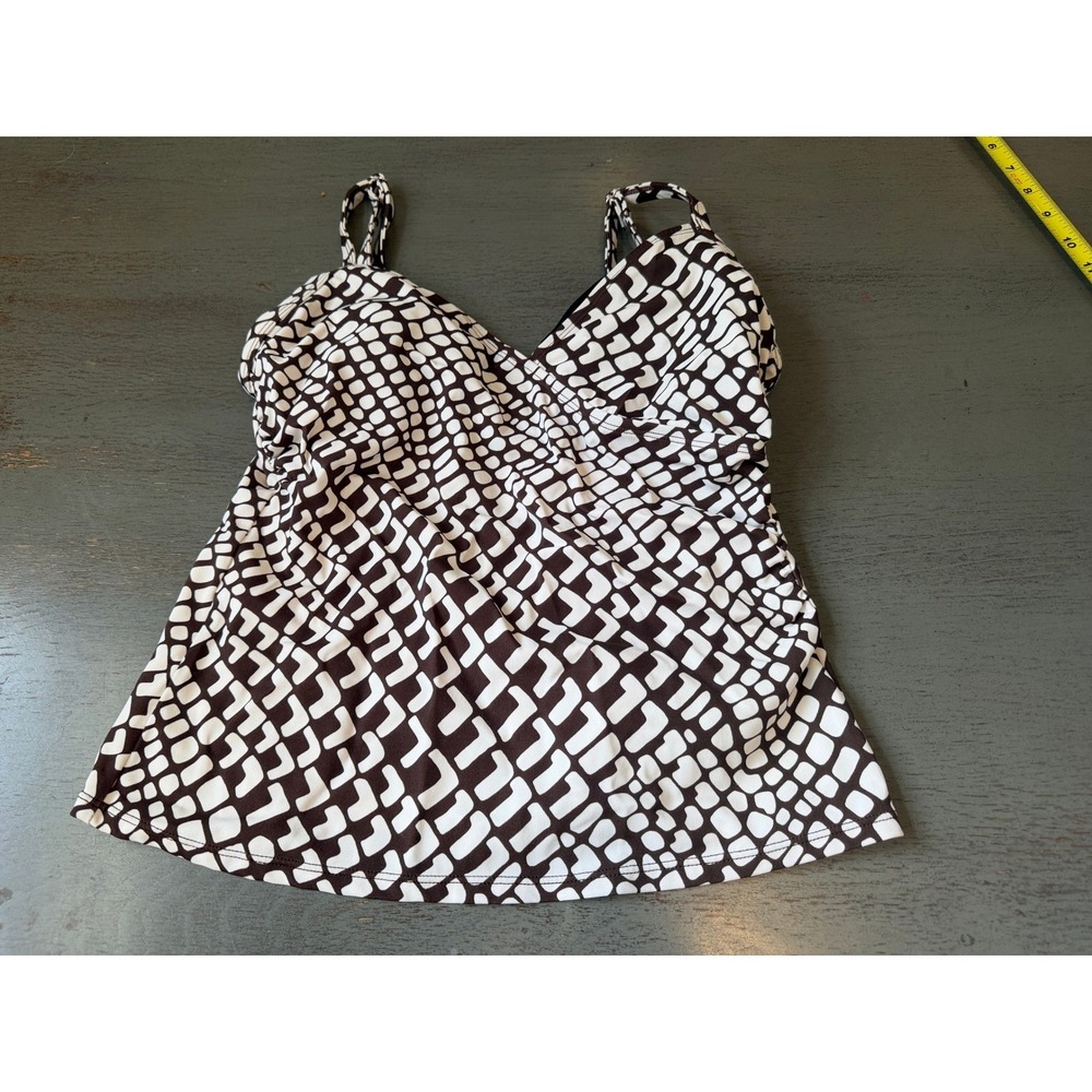 Jantzen Classics Brown White Geometric Print Tankini Swim Top Size 12